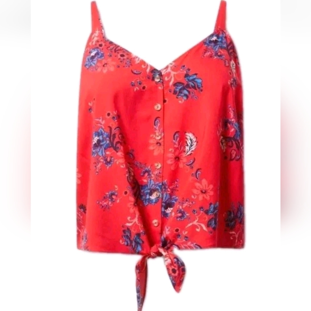 Torrid Challis Cami Top Woman Plus Sz 4X Pink Floral Button Front Knot Tie Nwt